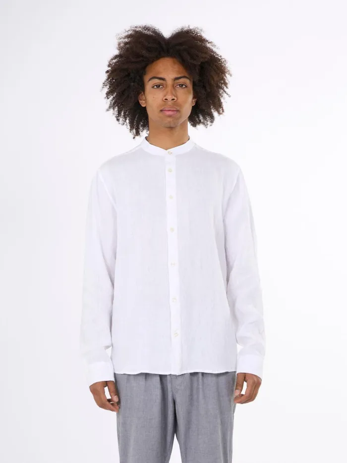 KnowledgeCotton Apparel Shirts Custom Fit Linen Stand Collar Shirt Bright White 8211 Men