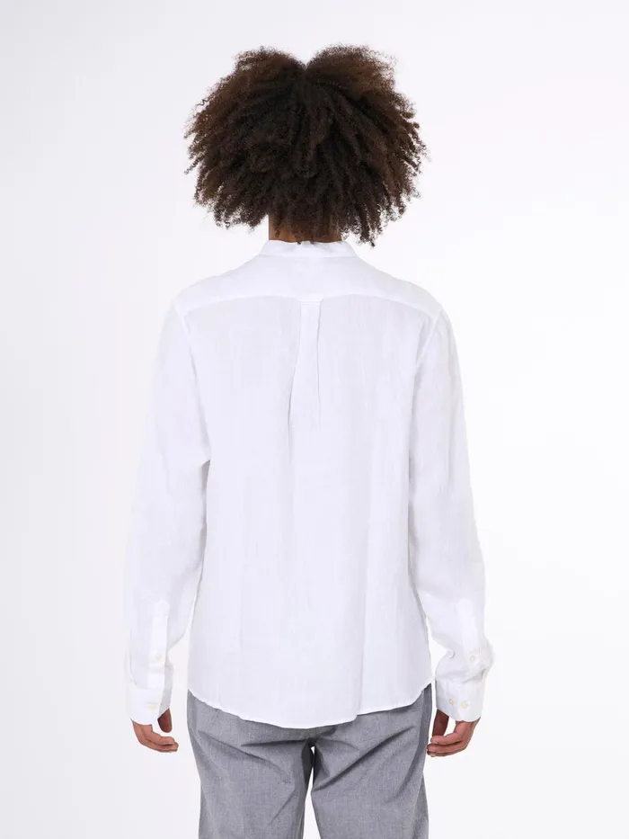KnowledgeCotton Apparel Shirts Custom Fit Linen Stand Collar Shirt Bright White 8211 Men