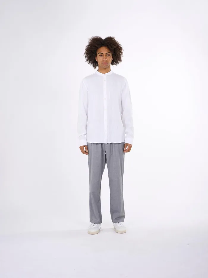 KnowledgeCotton Apparel Shirts Custom Fit Linen Stand Collar Shirt Bright White 8211 Men
