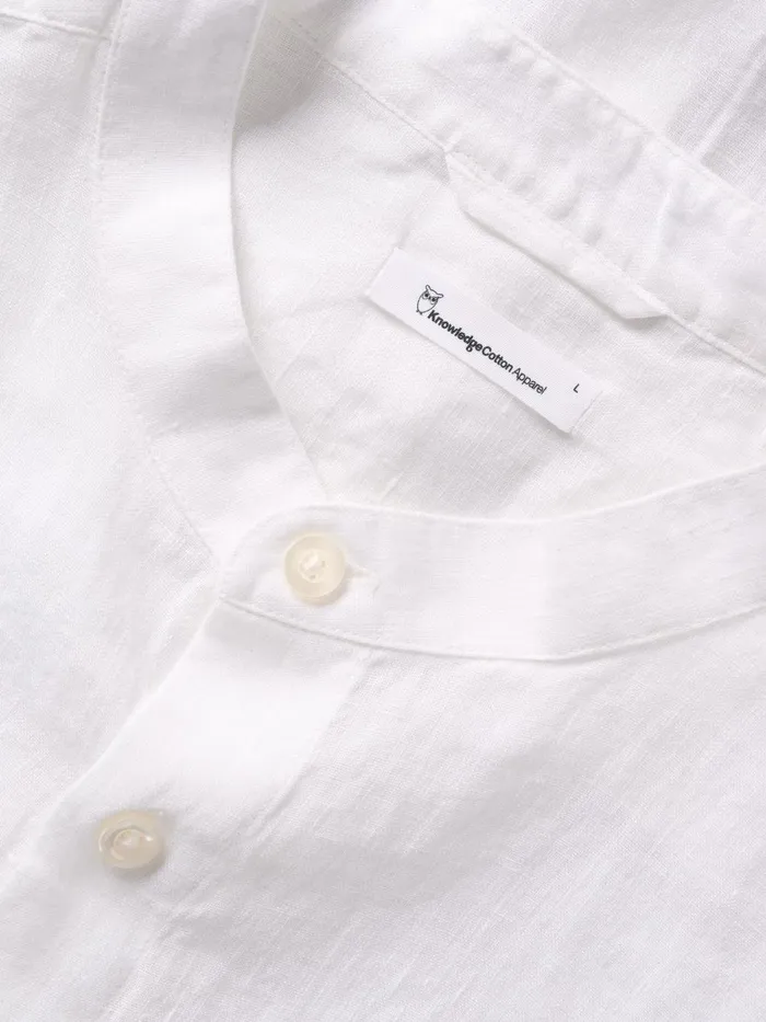 KnowledgeCotton Apparel Shirts Custom Fit Linen Stand Collar Shirt Bright White 8211 Men