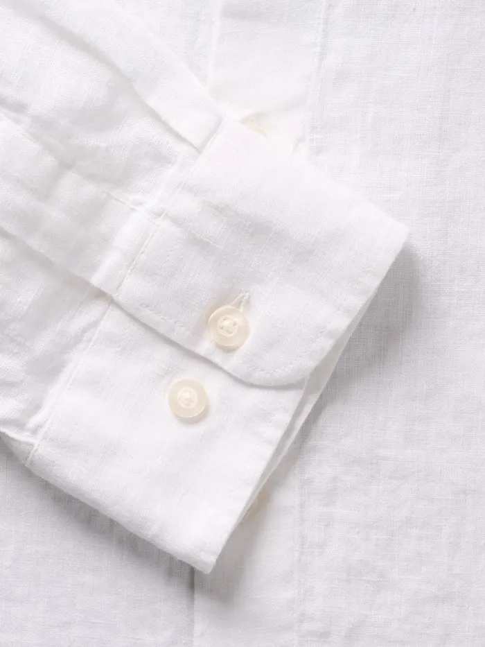 KnowledgeCotton Apparel Shirts Custom Fit Linen Stand Collar Shirt Bright White 8211 Men