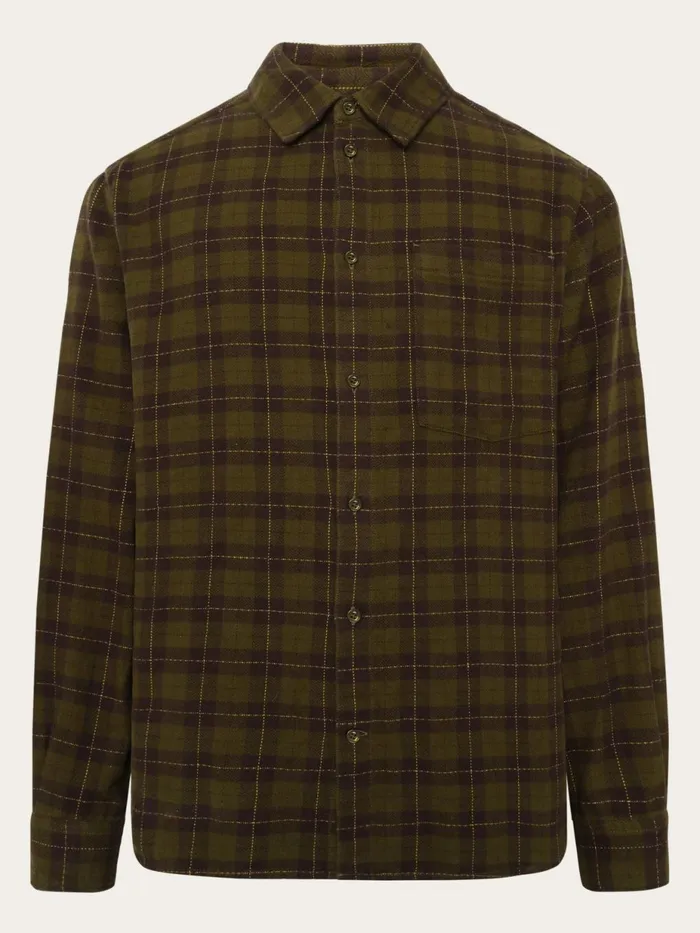 KnowledgeCotton Apparel Shirts Loose Fit Checkered Shirt Green Check 8211 Men KnowledgeCotton Apparel Shirts Loose Fit Checkered Shirt Green Check 8211 Men