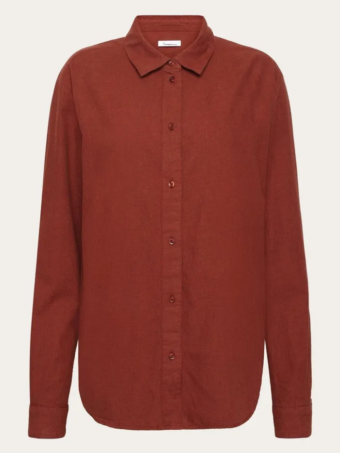 KnowledgeCotton Apparel Shirts Organic Cotton Flannel Shirt GOTS Fired Brick 8211 Women