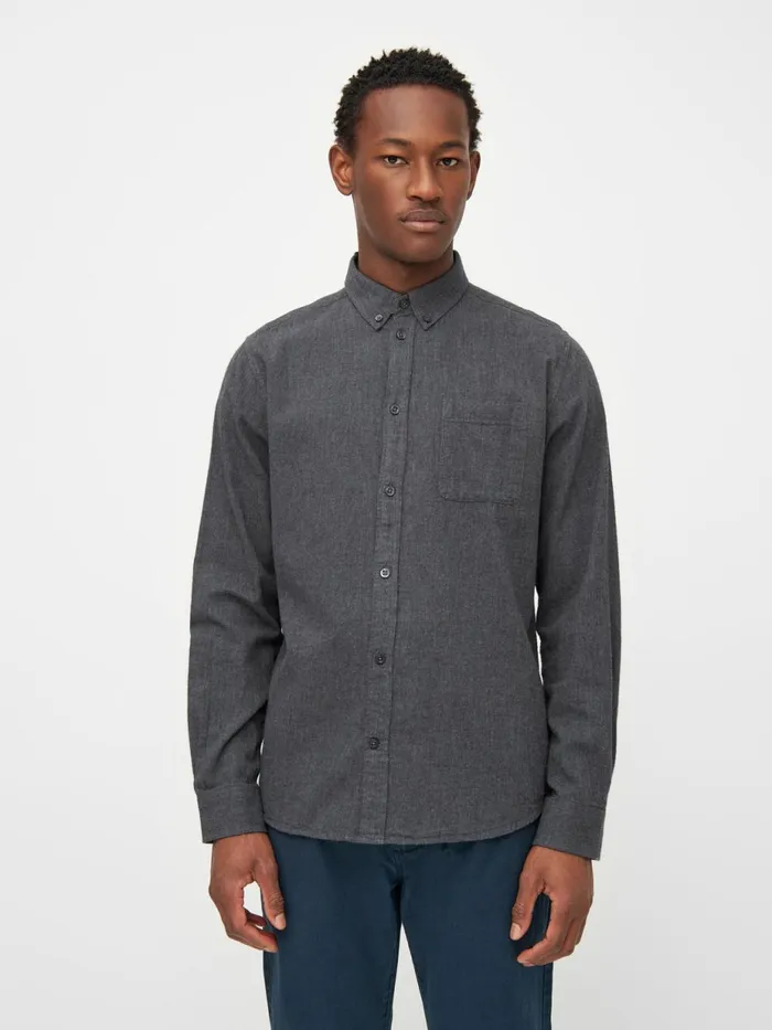KnowledgeCotton Apparel Shirts Regular Fit Melang Flannel Shirt Dark Grey Melange 8211 Men