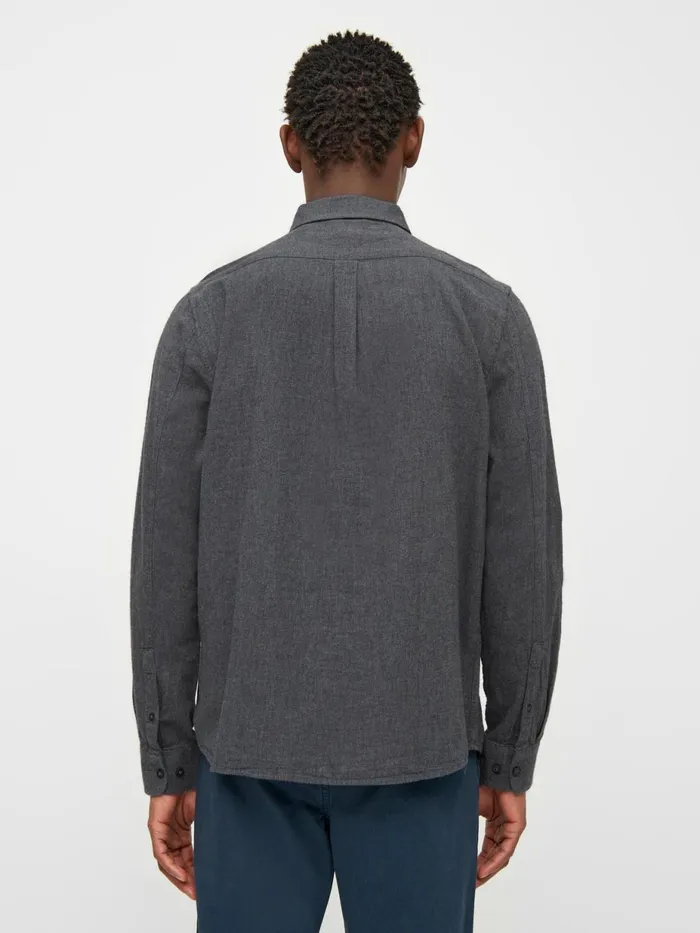KnowledgeCotton Apparel Shirts Regular Fit Melang Flannel Shirt Dark Grey Melange 8211 Men