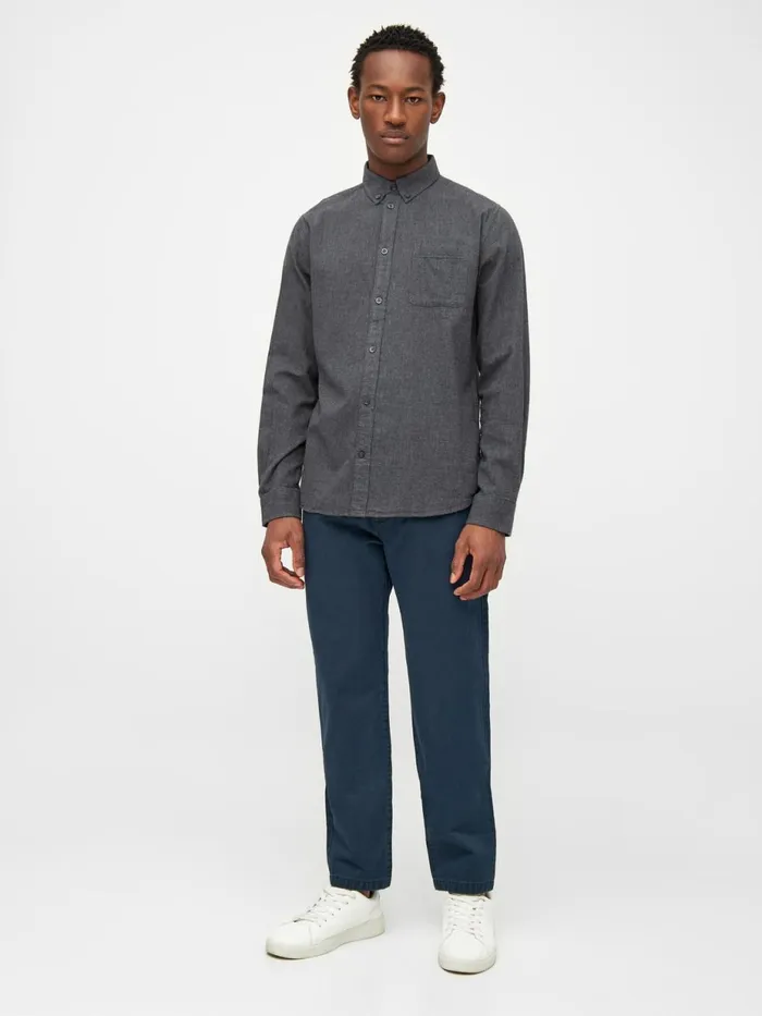 KnowledgeCotton Apparel Shirts Regular Fit Melang Flannel Shirt Dark Grey Melange 8211 Men
