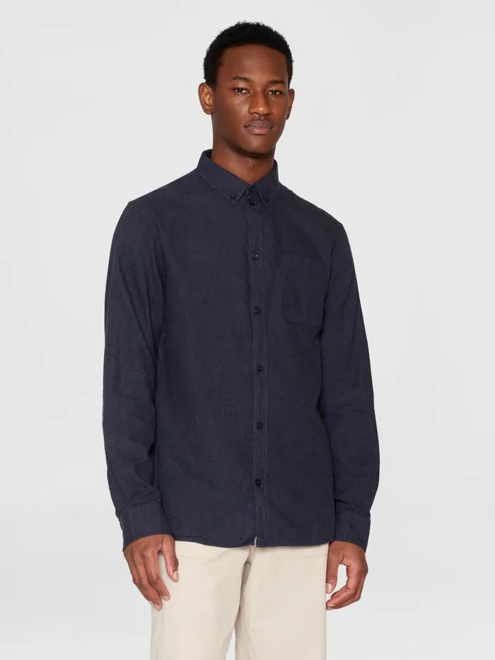 KnowledgeCotton Apparel Shirts Regular Fit Melang Flannel Shirt Total Eclipse 8211 Men