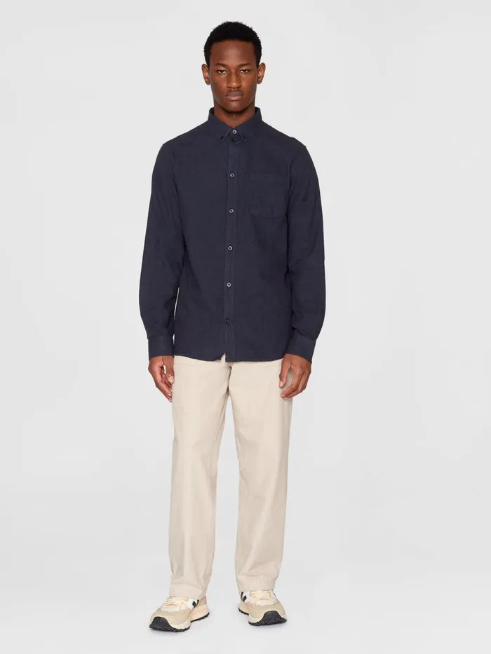 KnowledgeCotton Apparel Shirts Regular Fit Melang Flannel Shirt Total Eclipse 8211 Men