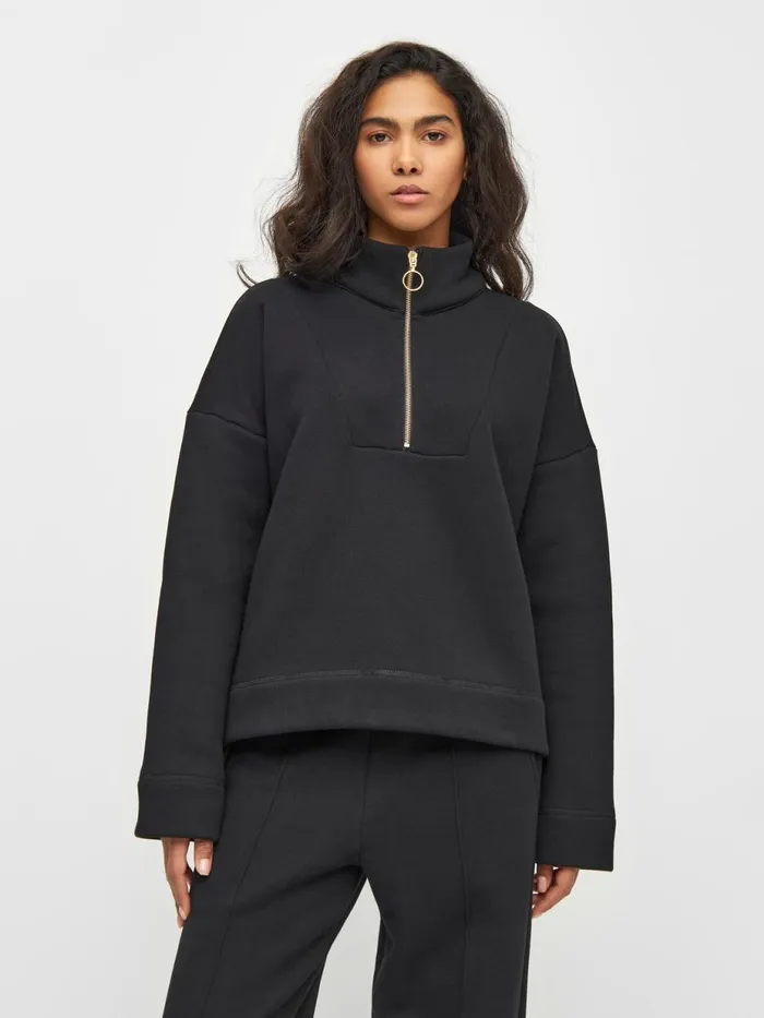 KnowledgeCotton Apparel Sweatshirts Half Zip Heavy Sweat Black Jet 8211 Women KnowledgeCotton Apparel Sweatshirts Half Zip Heavy Sweat Black Jet 8211 Women