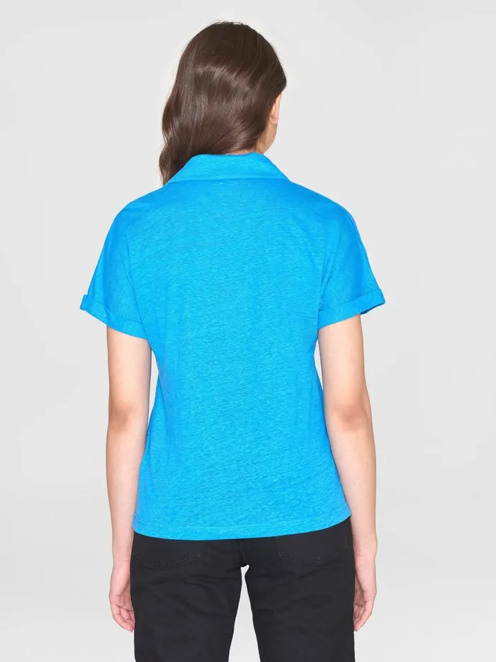 KnowledgeCotton Apparel TShirts And Tops Organic Linen Polo GOTSVegan Malibu Blue 8211 Women KnowledgeCotton Apparel TShirts And Tops Organic Linen Polo GOTSVegan Malibu Blue 8211 Women