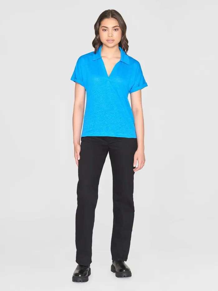 KnowledgeCotton Apparel TShirts And Tops Organic Linen Polo GOTSVegan Malibu Blue 8211 Women KnowledgeCotton Apparel TShirts And Tops Organic Linen Polo GOTSVegan Malibu Blue 8211 Women