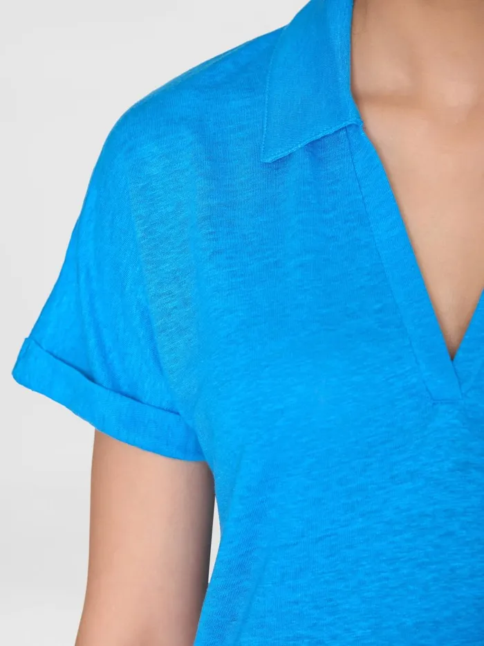 KnowledgeCotton Apparel TShirts And Tops Organic Linen Polo GOTSVegan Malibu Blue 8211 Women KnowledgeCotton Apparel TShirts And Tops Organic Linen Polo GOTSVegan Malibu Blue 8211 Women