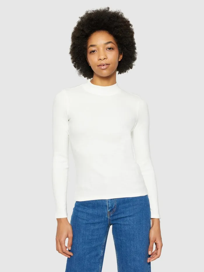 KnowledgeCotton Apparel TShirts And Tops Rib High Neck LS Star White 8211 Women KnowledgeCotton Apparel TShirts And Tops Rib High Neck LS Star White 8211 Women