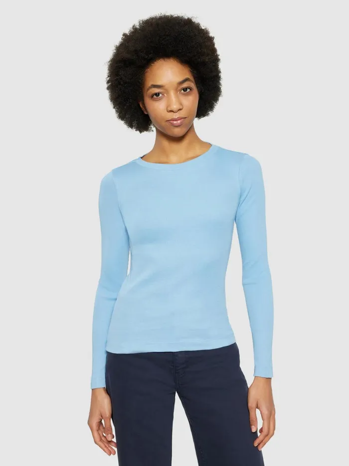 KnowledgeCotton Apparel TShirts And Tops Rib Scoop Neck Long Sleeved Glacier Lake 8211 Women KnowledgeCotton Apparel TShirts And Tops Rib Scoop Neck Long Sleeved Glacier Lake 8211 Women