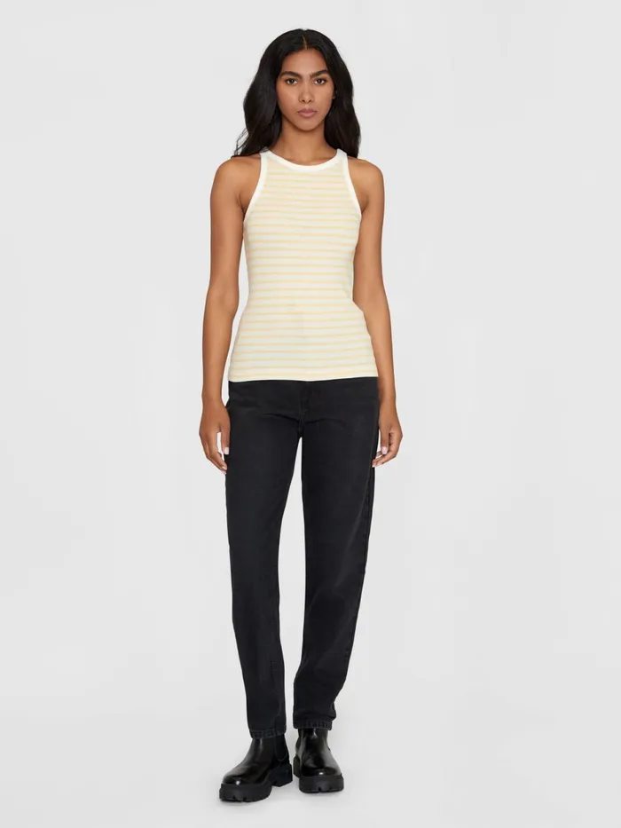KnowledgeCotton Apparel TShirts And Tops Striped Racer Rib Top Yellow Stripe 8211 Women
