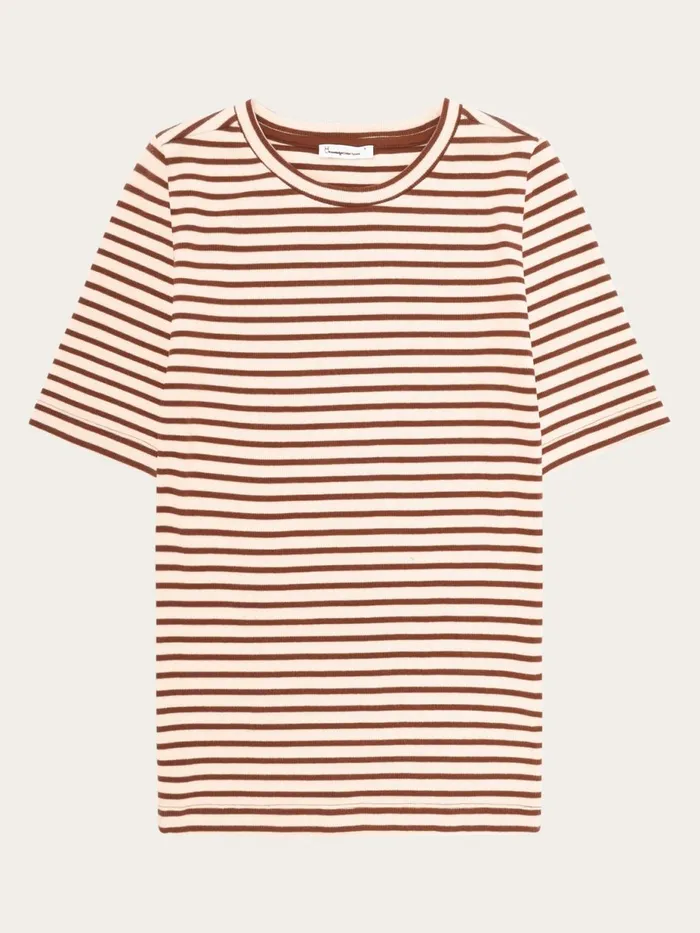 KnowledgeCotton Apparel TShirts And Tops Striped Rib Tshirt Brown Stripe 8211 Women KnowledgeCotton Apparel TShirts And Tops Striped Rib Tshirt Brown Stripe 8211 Women