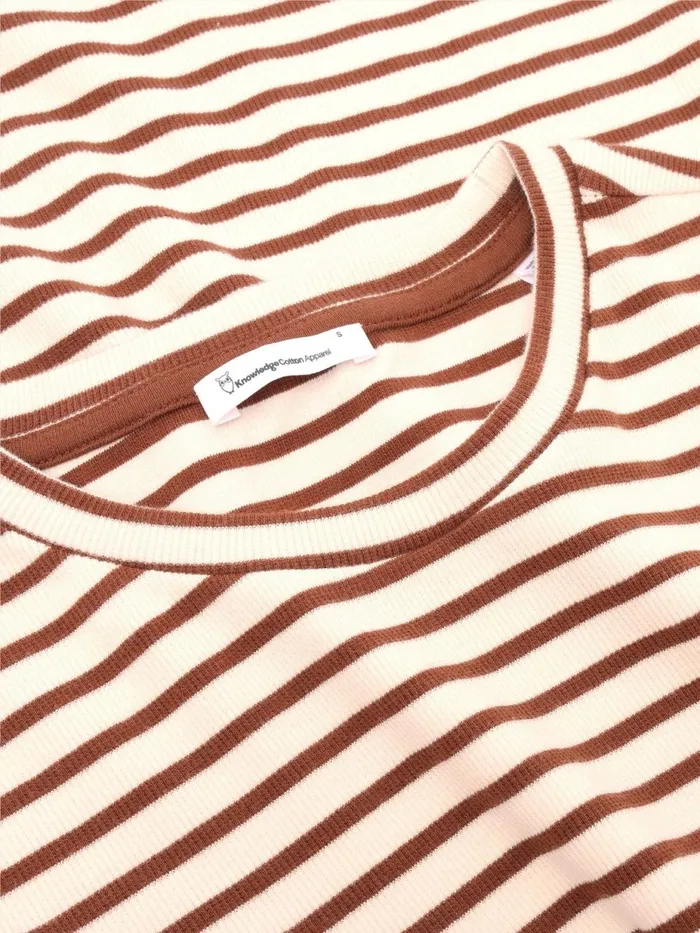 KnowledgeCotton Apparel TShirts And Tops Striped Rib Tshirt Brown Stripe 8211 Women