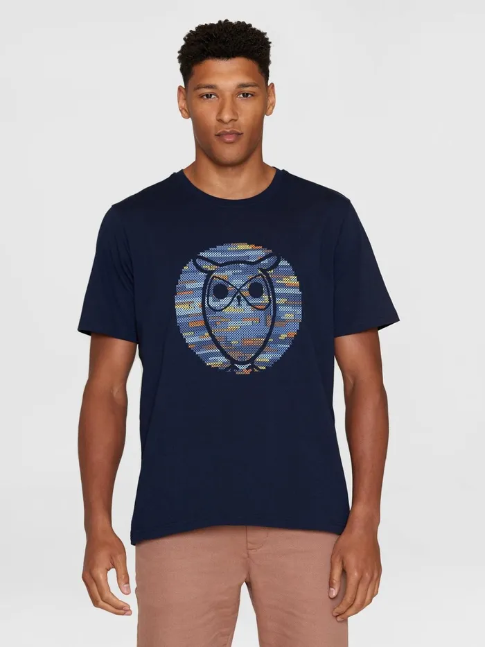KnowledgeCotton Apparel TShirts Regular Short Sleeve Heavy Single Owl Cross Stitch Print Tshirt Gotsvegan 8211 Men KnowledgeCotton Apparel TShirts Regular Short Sleeve Heavy Single Owl Cross Stitch Print Tshirt Gotsvegan 8211 Men