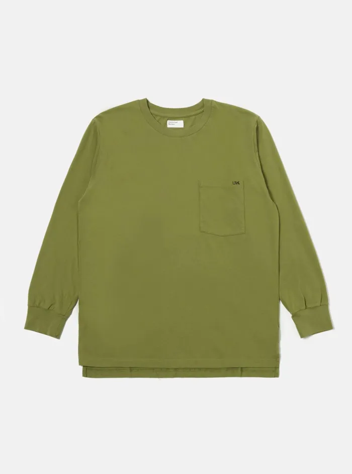 LS Tee In Olive Organic Jersey Men Universal Works Tees