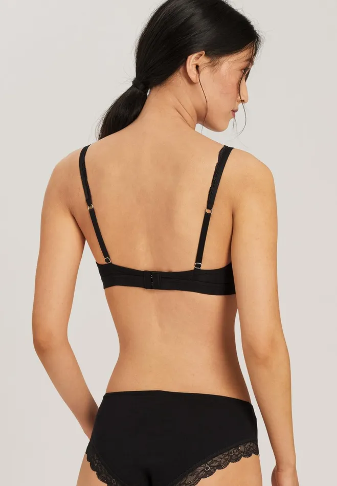 Lace Trim Soft Cup Bra Black Women HANRO Wireless Bras