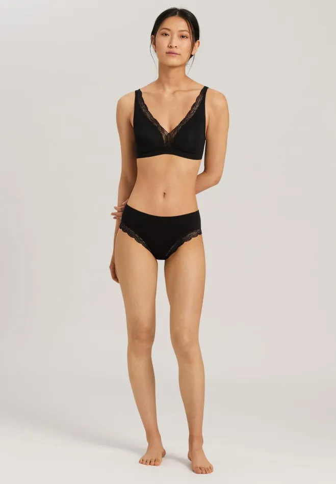 Lace Trim Soft Cup Bra Black Women HANRO Wireless Bras