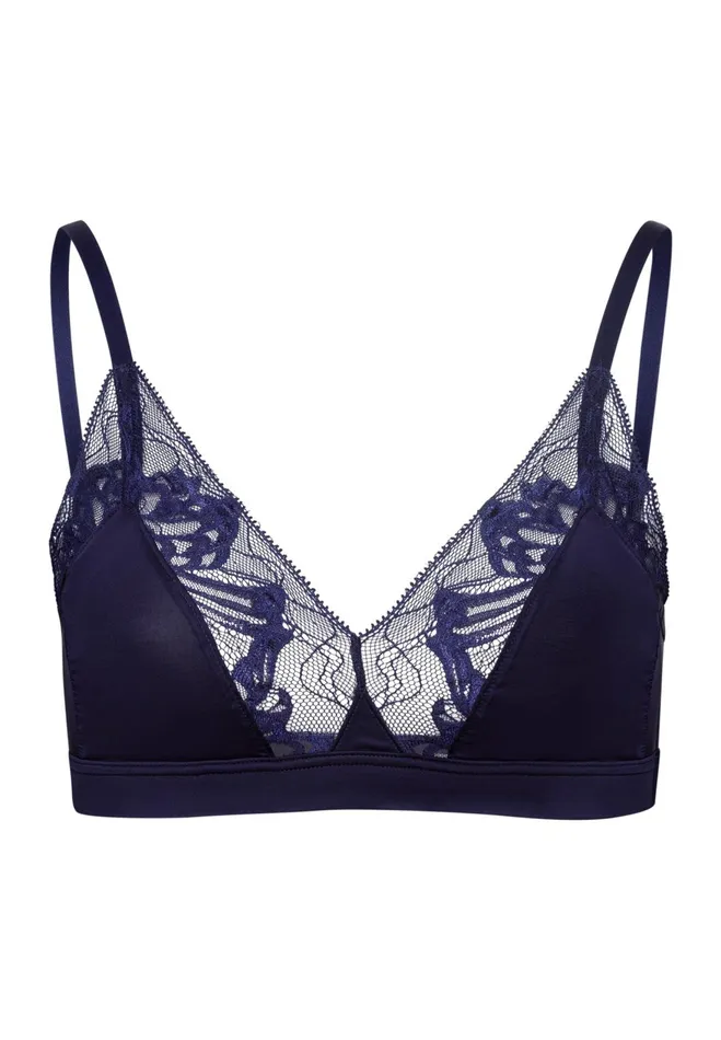 Lace Trim Soft Cup Bra Evening Blue Women HANRO Wireless Bras