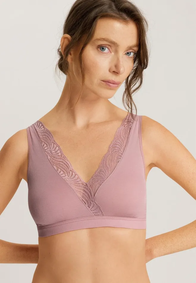 Lace Trim Soft Cup Bra Woodrose Women HANRO Wireless Bras