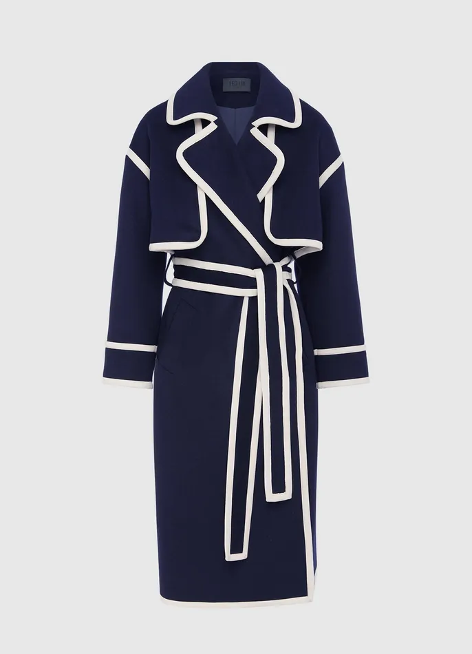LEO LIN 3 in 1 Erin Contrast Stitch Wool Blend Coat 8211 Navy Women Coats and Jackets