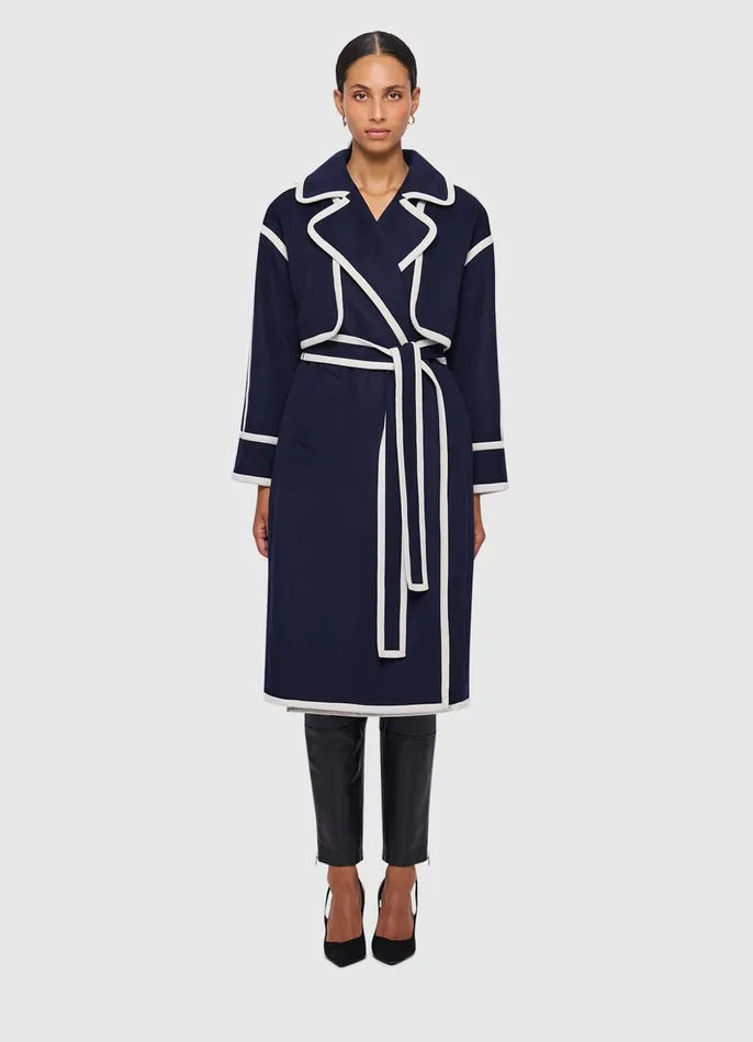 LEO LIN 3 in 1 Erin Contrast Stitch Wool Blend Coat 8211 Navy Women Coats and Jackets