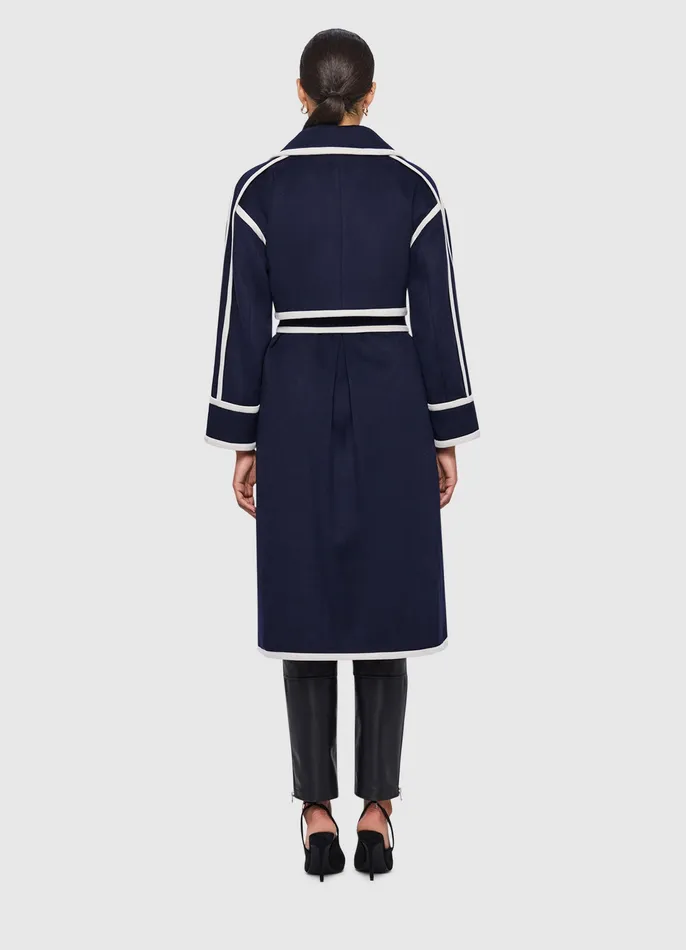 LEO LIN 3 in 1 Erin Contrast Stitch Wool Blend Coat 8211 Navy Women Coats and Jackets
