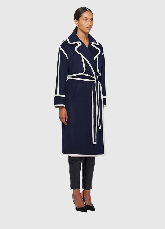 LEO LIN 3 in 1 Erin Contrast Stitch Wool Blend Coat 8211 Navy Women Coats and Jackets