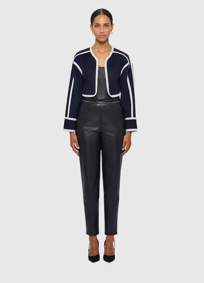 LEO LIN 3 in 1 Erin Contrast Stitch Wool Blend Coat 8211 Navy Women Coats and Jackets