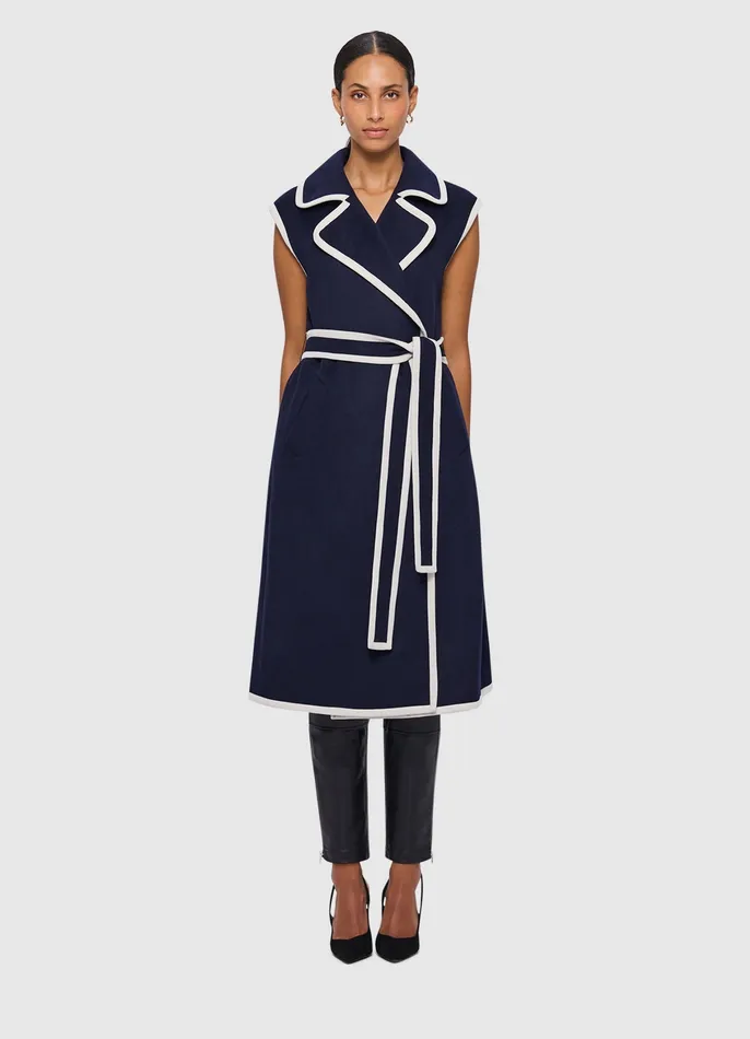 LEO LIN 3 in 1 Erin Contrast Stitch Wool Blend Coat 8211 Navy Women Coats and Jackets