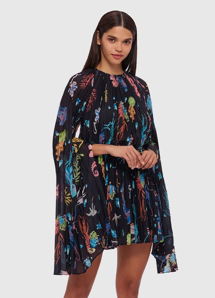 LEO LIN Dresses and Jumpsuits Women Evelyn Bell Sleeve Mini Dress 8211 Twilight Print in Black
