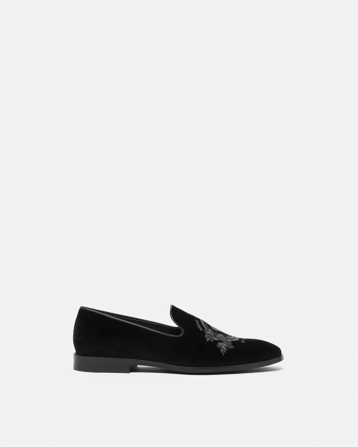 Loafers and Slippers Men Versace Medusa Milano Velvet Slippers Black