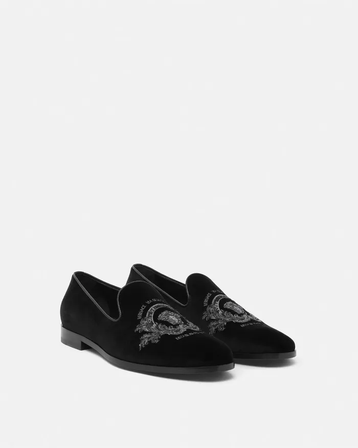 Loafers and Slippers Men Versace Medusa Milano Velvet Slippers Black