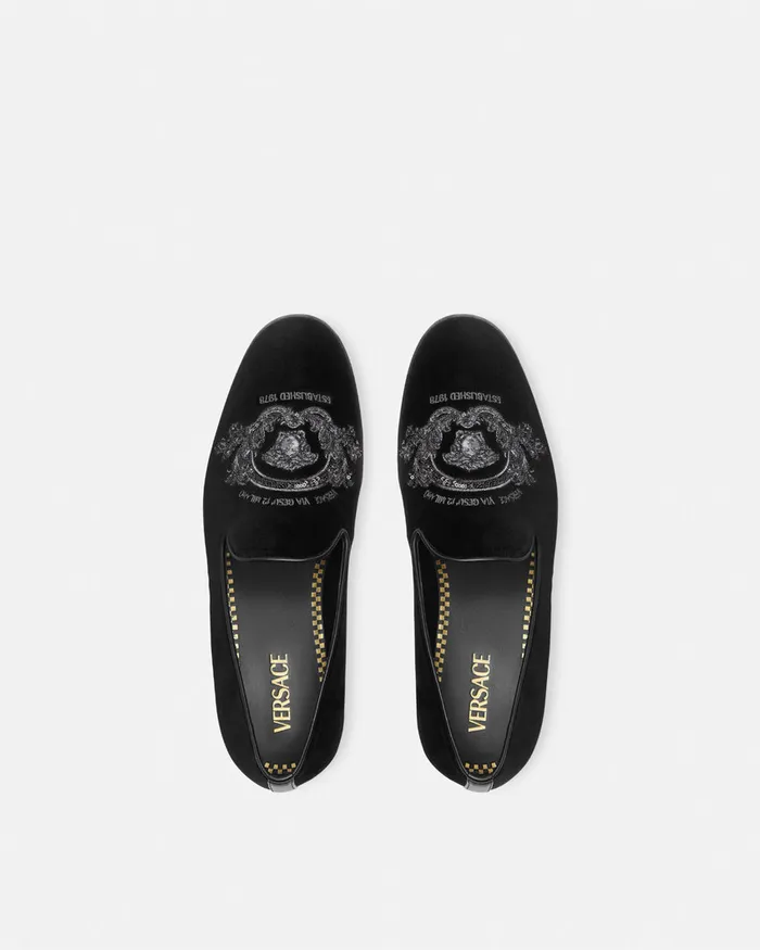 Loafers and Slippers Men Versace Medusa Milano Velvet Slippers Black