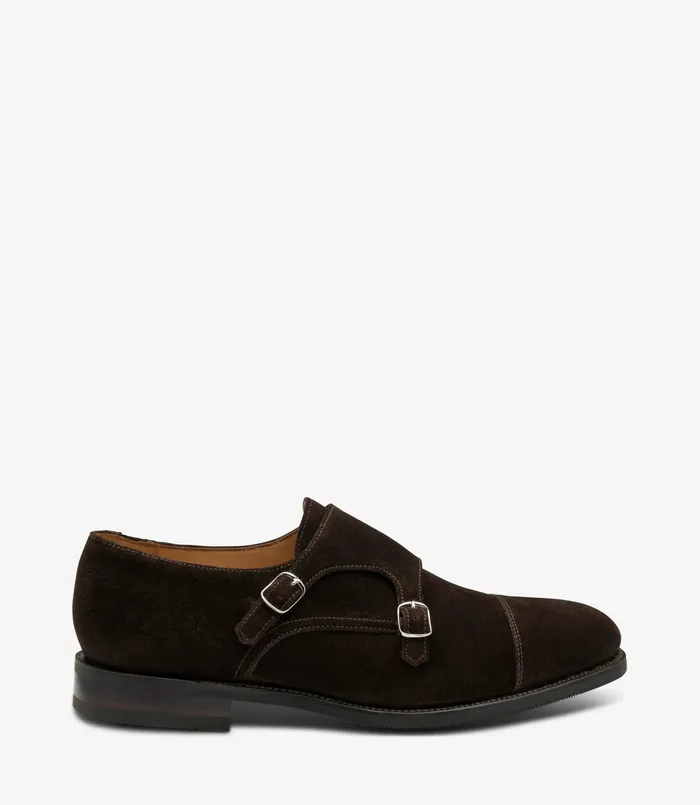 Loake Cannon Dark Brown Suede Men Monk Shoes