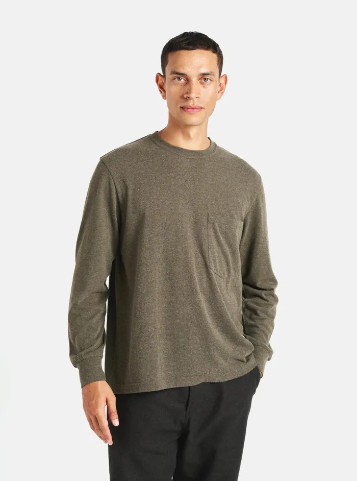 Loose LS Tee In Olive Recycled Wool Mix Men Universal Works Tees
