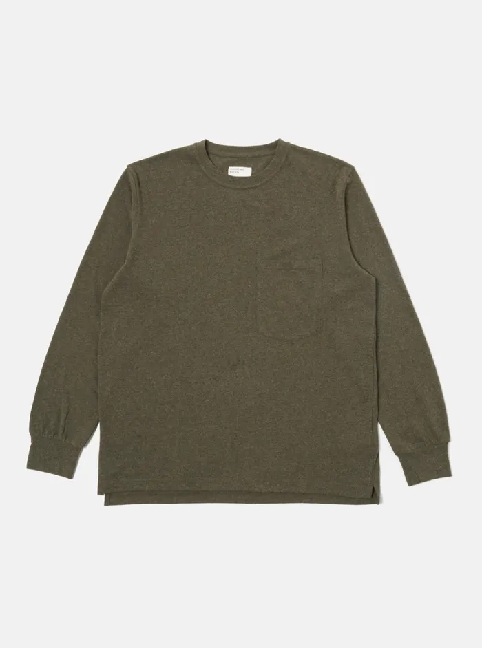 Loose LS Tee In Olive Recycled Wool Mix Men Universal Works Tees