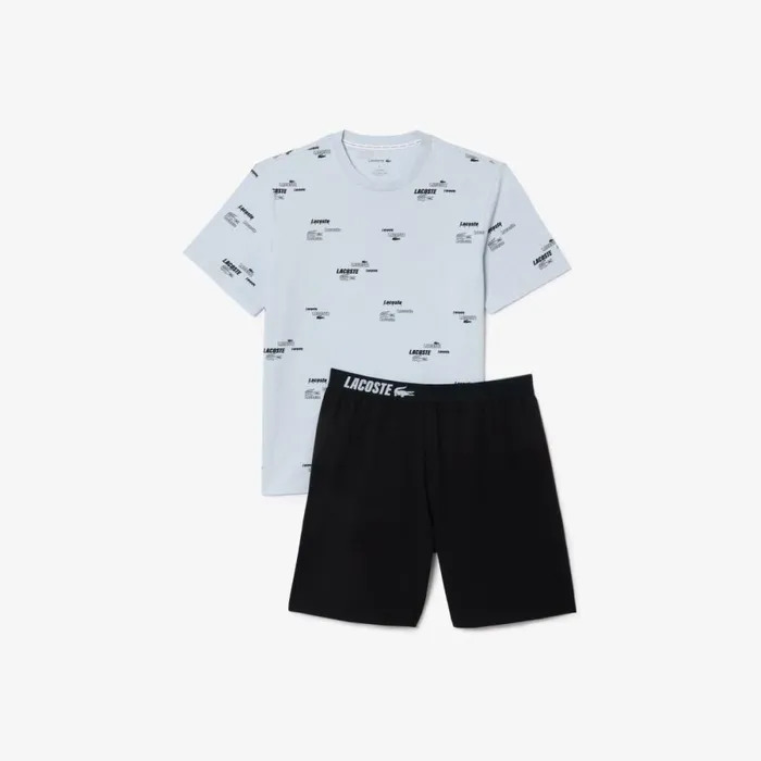 Loungewear and Pajamas Men Lacoste Men039s Print Top Pajama Set Light Blue Black Ww5