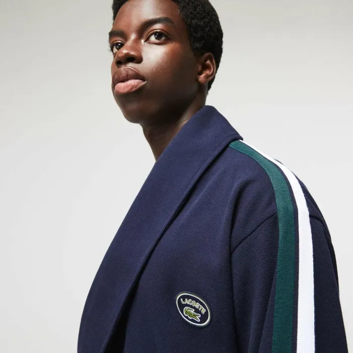 Loungewear and Pajamas Men Lacoste Mens SPORT Textured Badges Cotton Piqu Robe Navy Blue 166