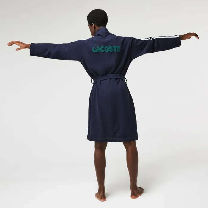 Loungewear and Pajamas Men Lacoste Mens SPORT Textured Badges Cotton Piqu Robe Navy Blue 166