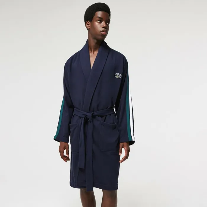 Loungewear and Pajamas Men Lacoste Mens SPORT Textured Badges Cotton Piqu Robe Navy Blue 166