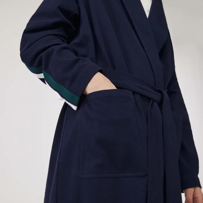 Loungewear and Pajamas Men Lacoste Mens SPORT Textured Badges Cotton Piqu Robe Navy Blue 166