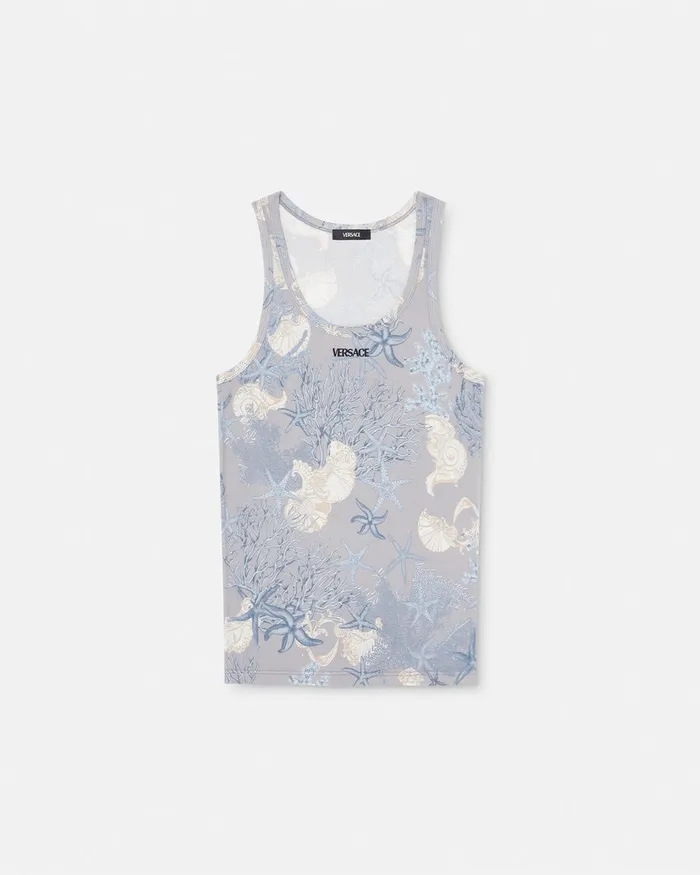 Loungewear and Pajamas Men Versace Barocco Sea Ribbed Tank Top Blueprint