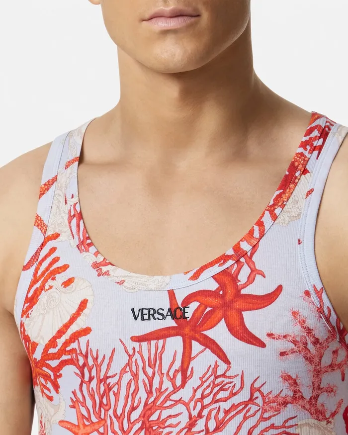 Loungewear and Pajamas Men Versace Barocco Sea Ribbed Tank Top Blueprint
