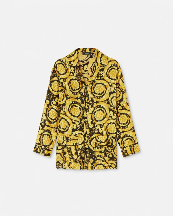 Loungewear and Pajamas Women Versace Barocco Print Silk Pajama Shirt Blackprint