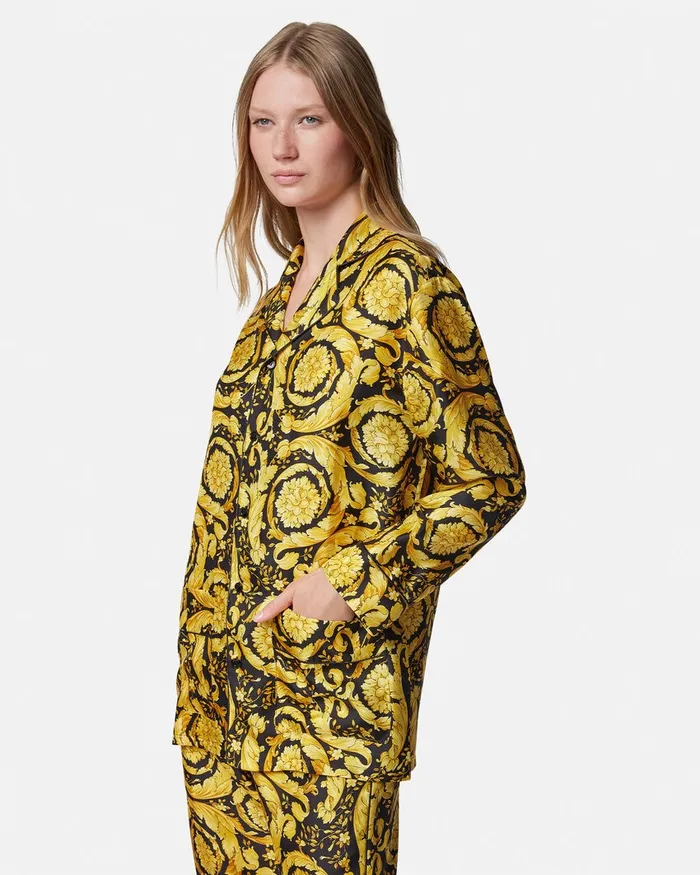 Loungewear and Pajamas Women Versace Barocco Print Silk Pajama Shirt Blackprint