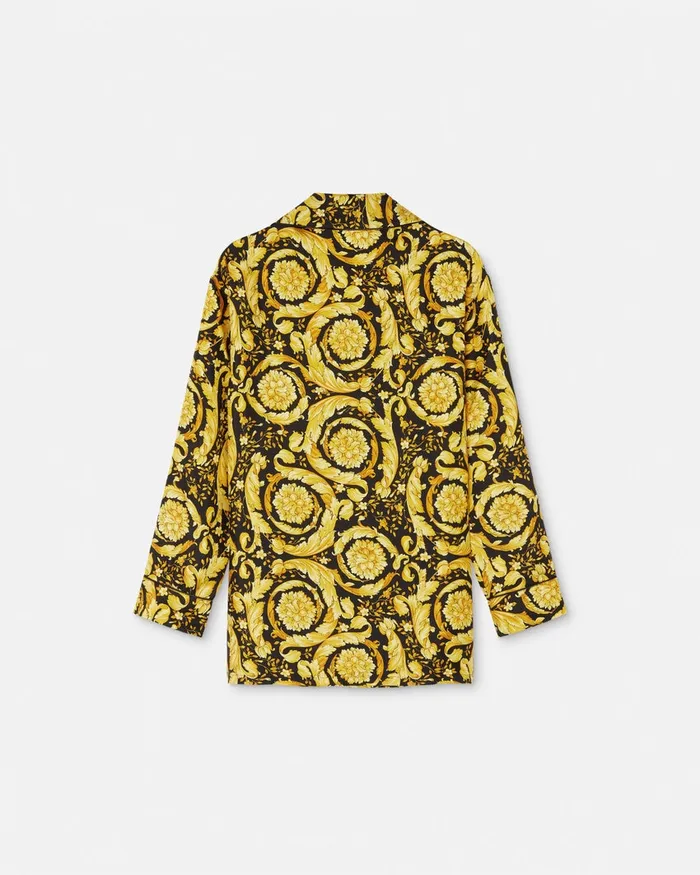 Loungewear and Pajamas Women Versace Barocco Print Silk Pajama Shirt Blackprint